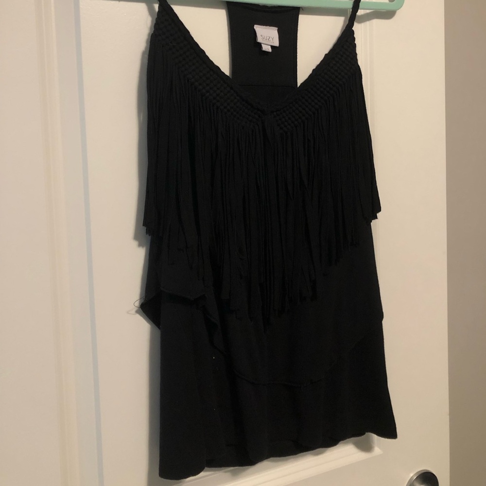 Suzy Shier Black Fringe Camisole